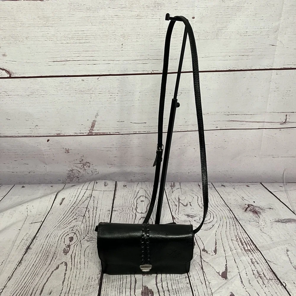 Patricia‎ Nash Black Leather Crossbody Bag Woven Strap Flap Purse Boho